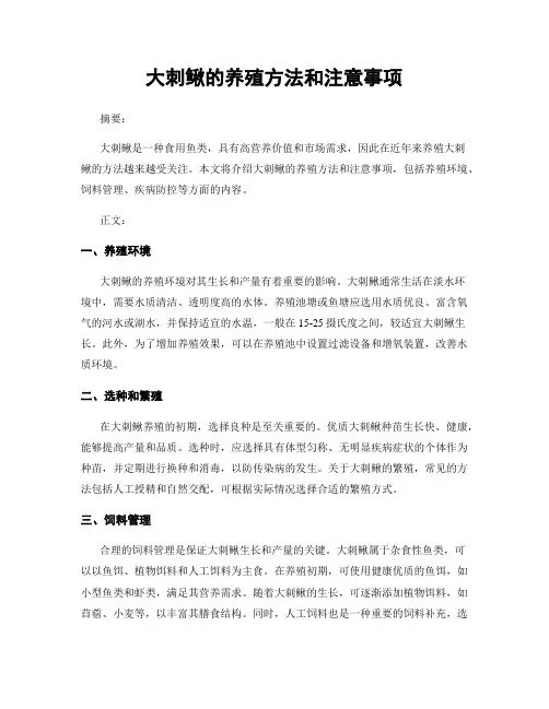 大刺鳅的养殖方法和注意事项