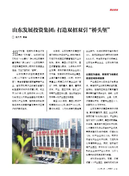 山东发展投资集团：打造双招双引“桥头堡”