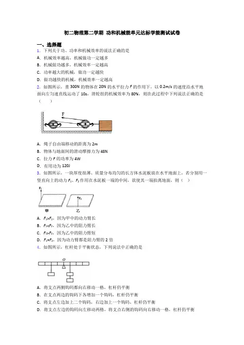 初二物理第二学期 功和机械能单元达标学能测试试卷