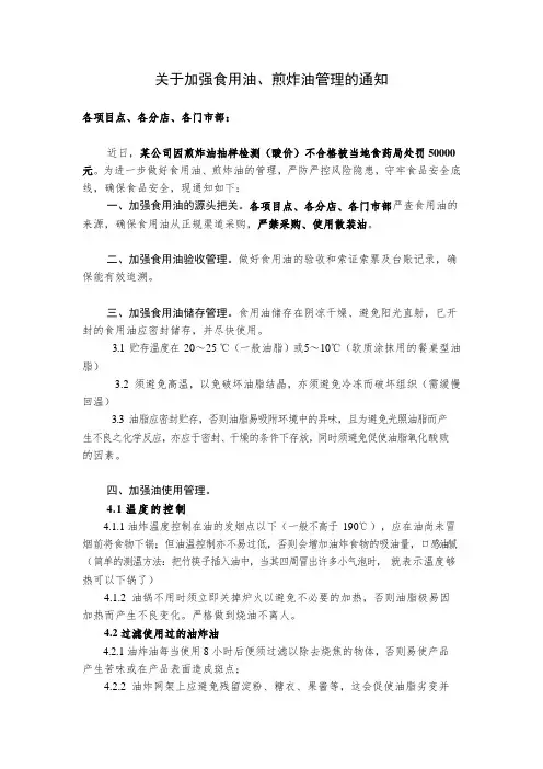 关于加强食用油、煎炸油管理的通知-