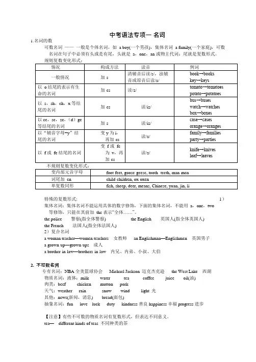 中考英语语法专项一名词讲解及习题(最新整理)