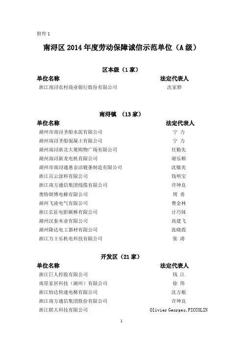 南浔区2009年劳动保障诚信示范单位A级