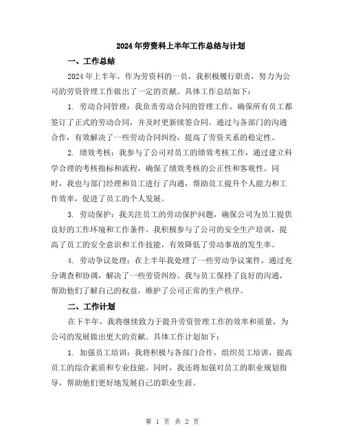 2024年劳资科上半年工作总结与计划