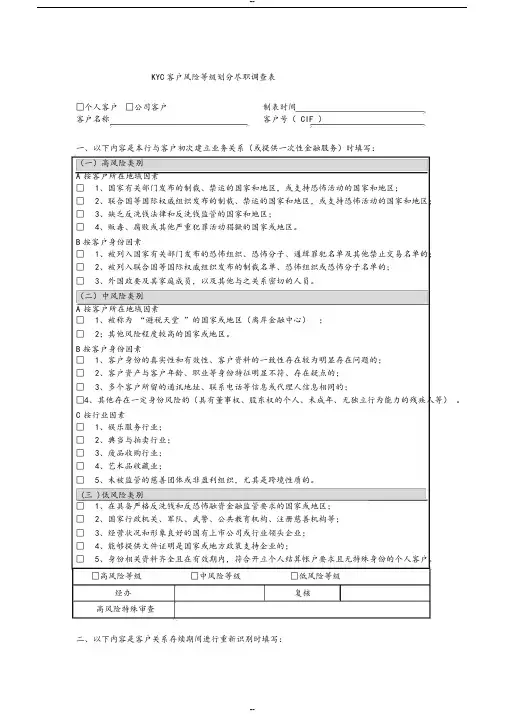 客户风险等级划分尽职调查表
