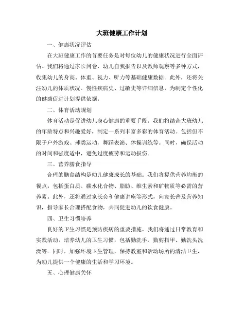 大班健康工作计划