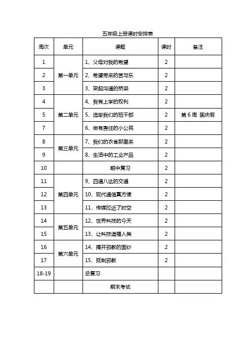新未来版五年级品德与社会上册教案