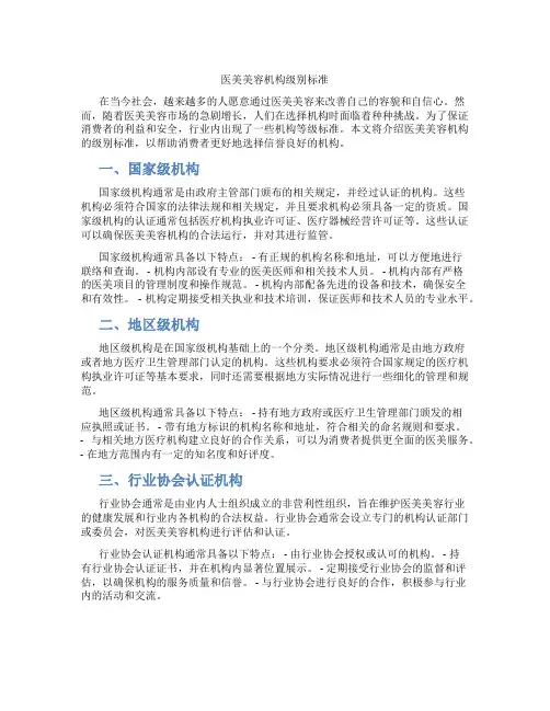 医美美容机构级别标准