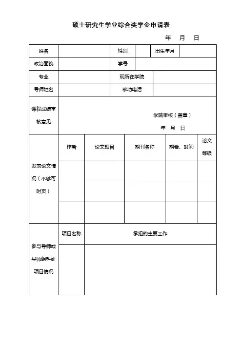 硕士研究生学业综合奖学金申请表【模板】