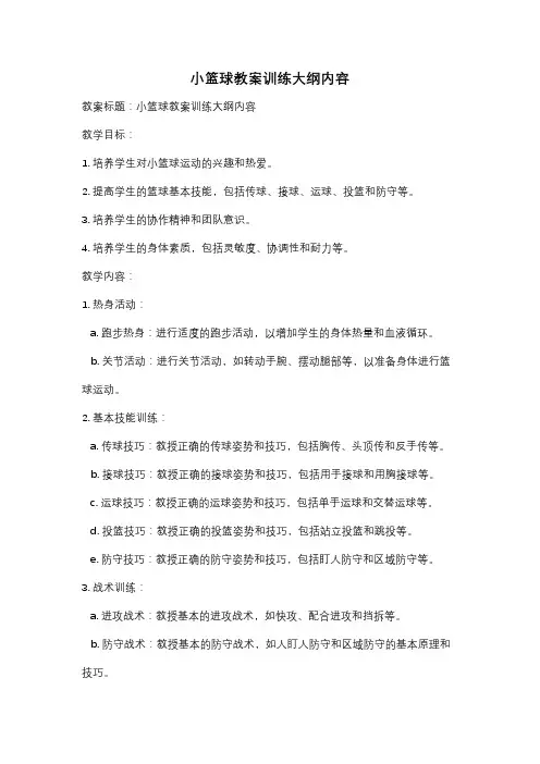 小篮球教案训练大纲内容