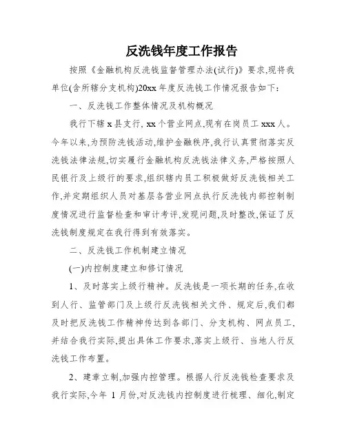 反洗钱年度工作报告