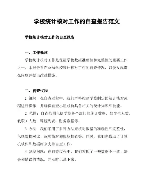 学校统计核对工作的自查报告范文