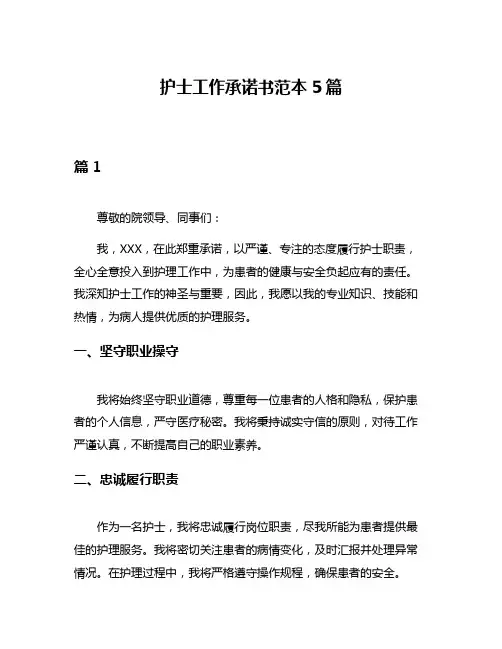 护士工作承诺书范本5篇
