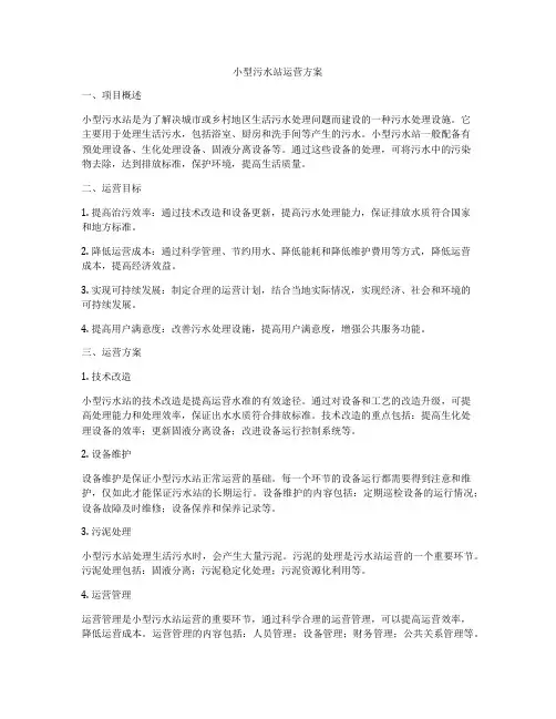 小型污水站运营方案