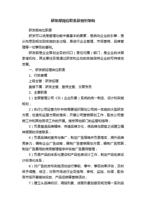 研发部岗位职责及组织架构