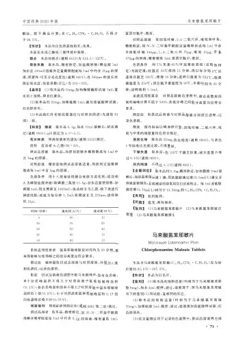 马来酸氯苯那敏片-2020年版药典