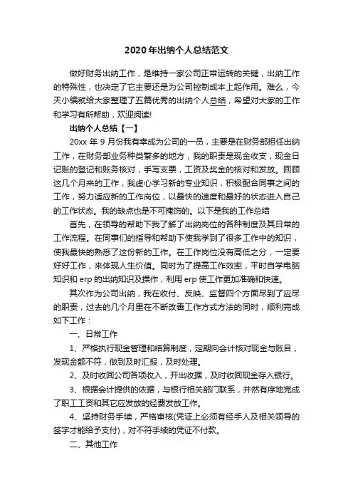 2020年出纳个人总结范文