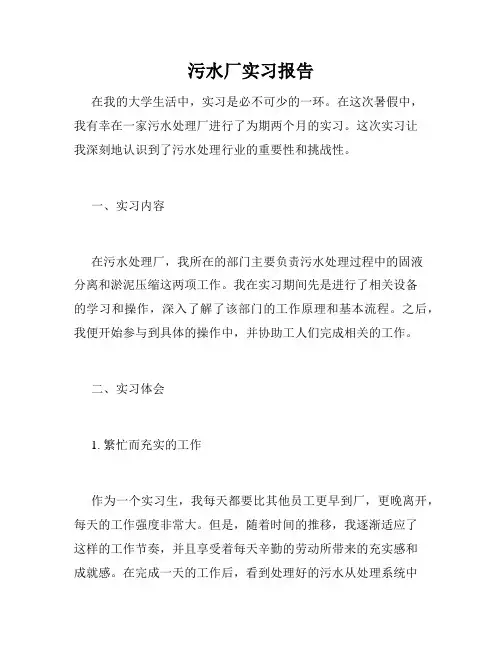 污水厂实习报告