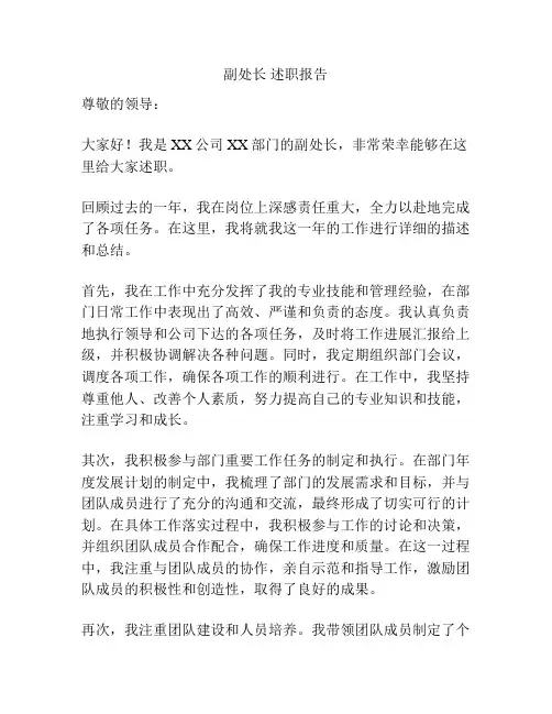 副处长 述职报告