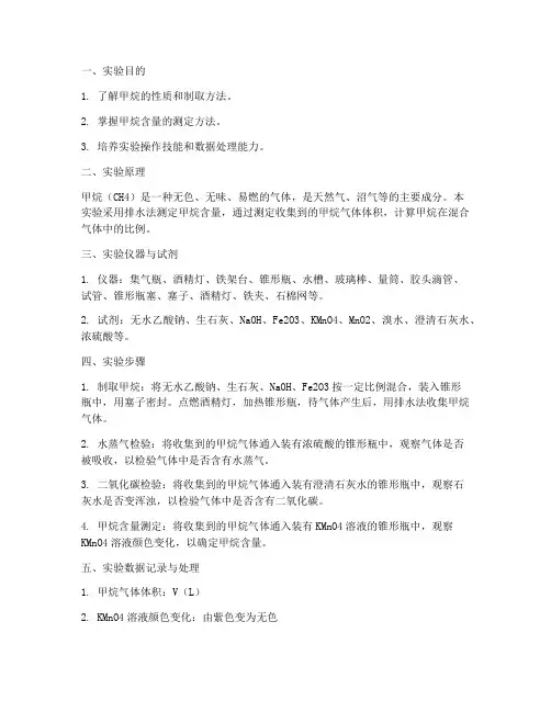 测试甲烷含量实验报告