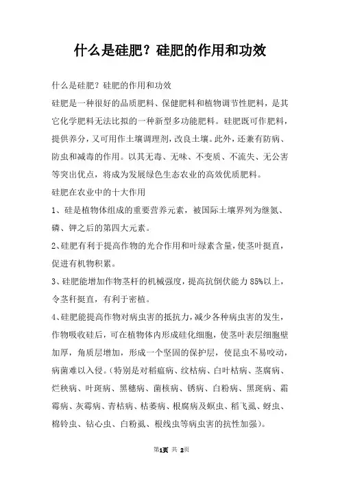 什么是硅肥？硅肥的作用和功效