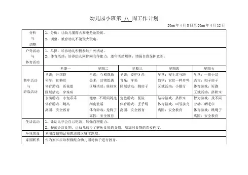 幼儿园小班第八周工作计划