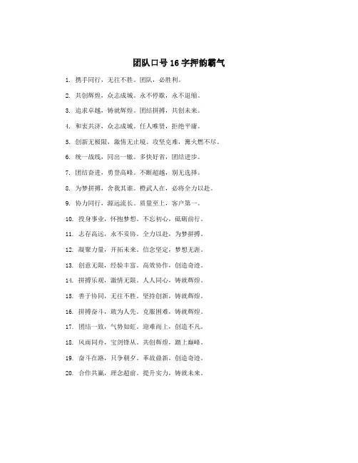 团队口号16字押韵霸气