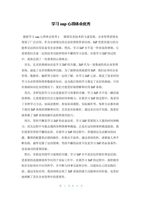 学习sap心得体会优秀