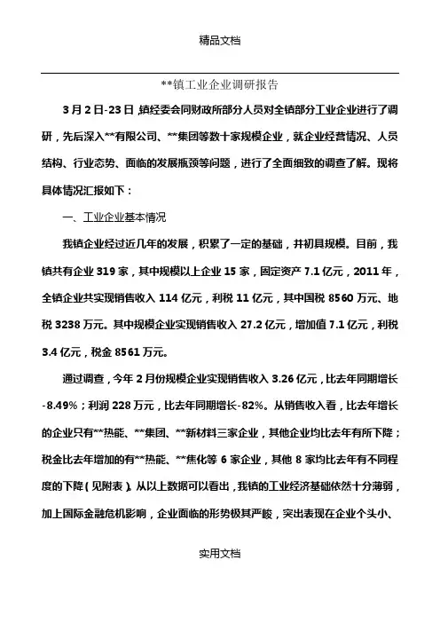 【调研报告】镇工业企业调研报告范本(WORD档)