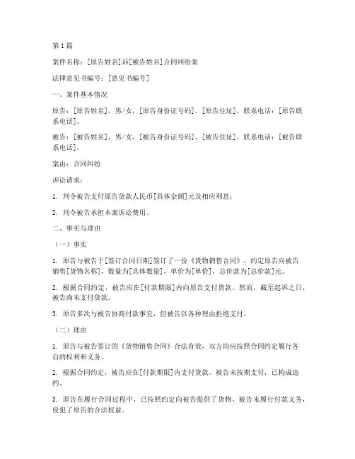诉讼案件的法律意见书(2篇)