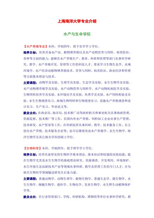 上海海洋大学专业介绍