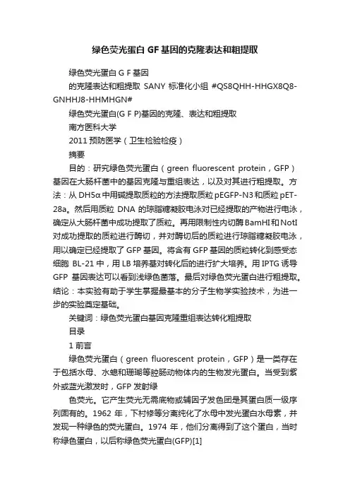 绿色荧光蛋白GF基因的克隆表达和粗提取