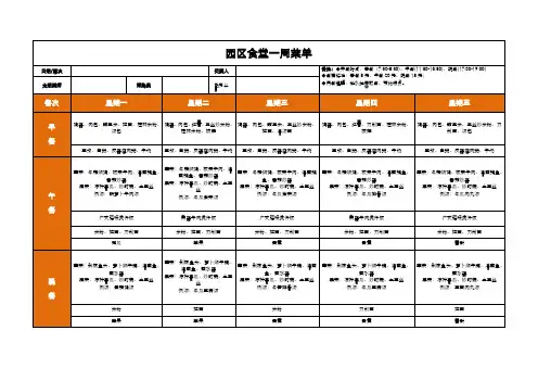 园区食堂一周菜单