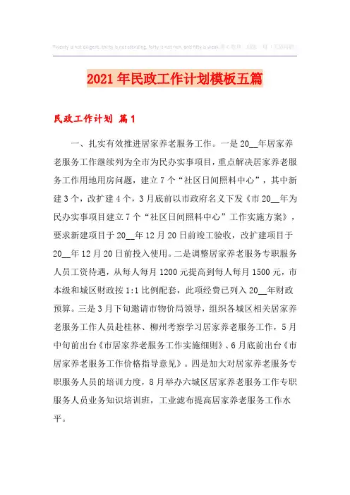 2021年民政工作计划模板五篇