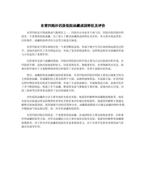 东营凹陷沙四段低阻油藏成因特征及评价