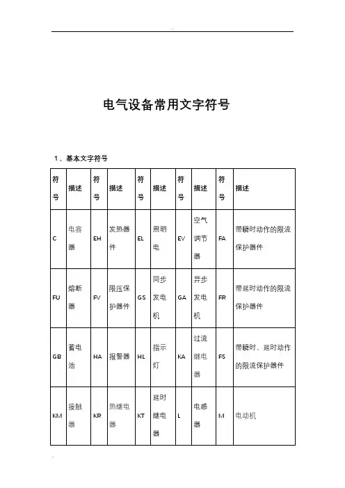 电气设备常用文字符号