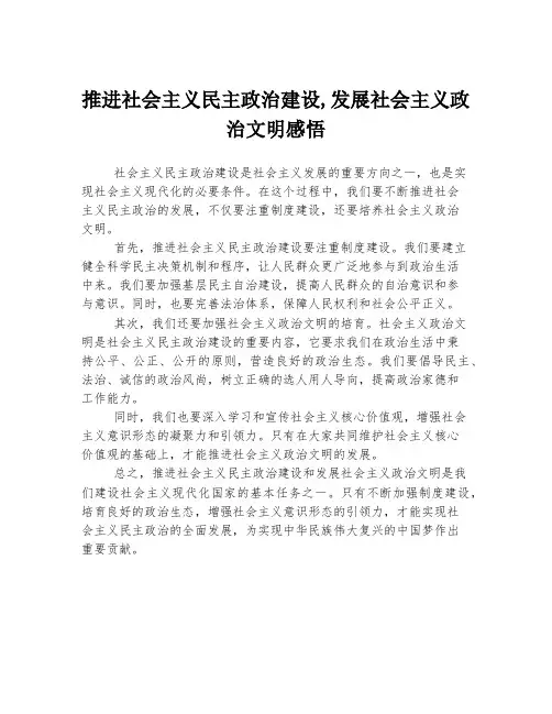 推进社会主义民主政治建设,发展社会主义政治文明感悟