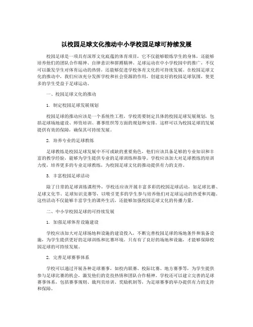 以校园足球文化推动中小学校园足球可持续发展
