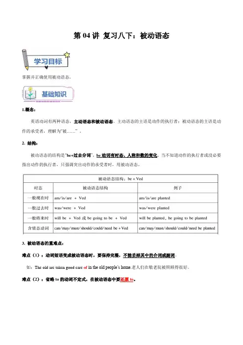 第04讲复习八下被动语态-2023年新九年级英语暑假精品课(牛津译林版)