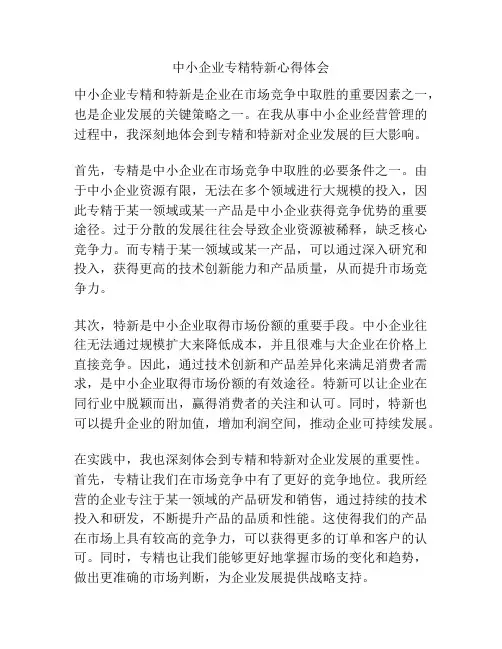 中小企业专精特新心得体会