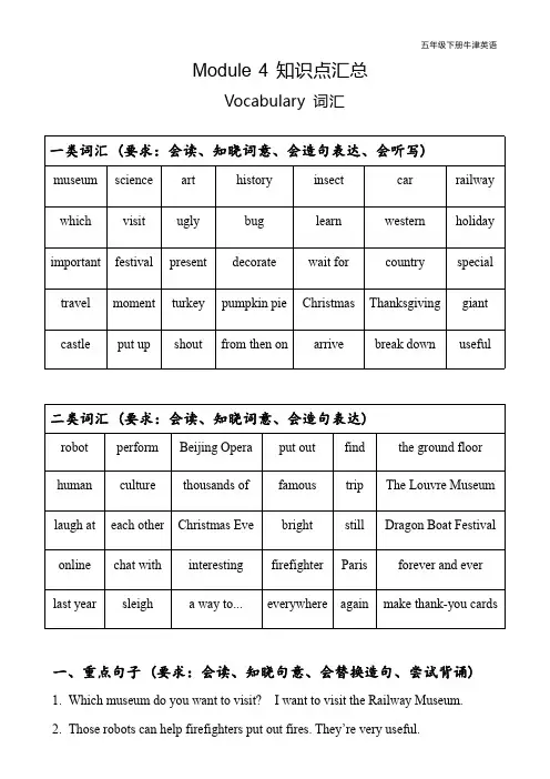 五年级下册牛津英语M4知识点
