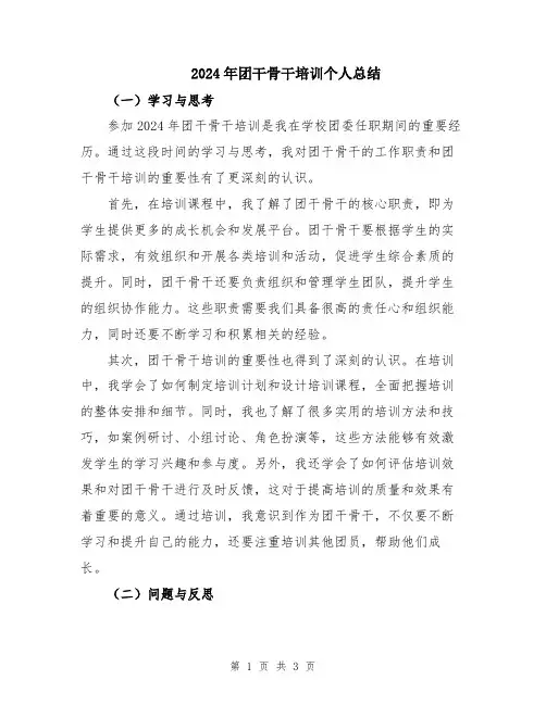 2024年团干骨干培训个人总结