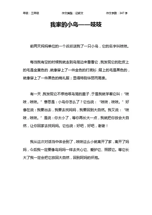我家的小鸟——吱吱作文【小学三年级300字】