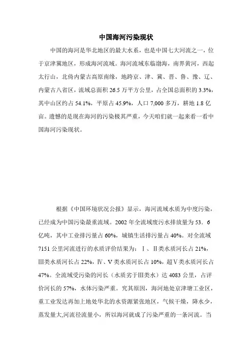 中国海河污染现状