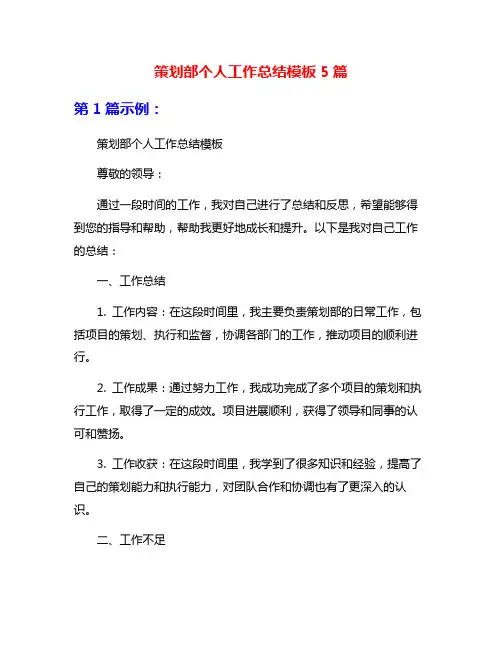 策划部个人工作总结模板5篇