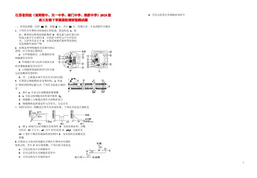 江苏省四校(南师附中、天一中学、海门中学、淮阴中学)2019届高三生物下学期期初调研检测试题