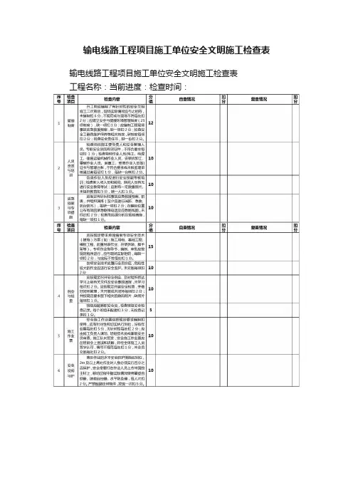 输电线路工程项目施工单位安全文明施工检查表