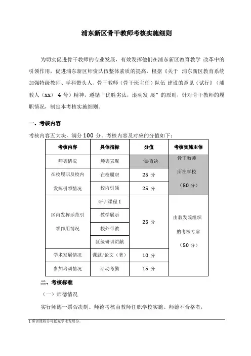 浦东新区骨干教师考核实施细则