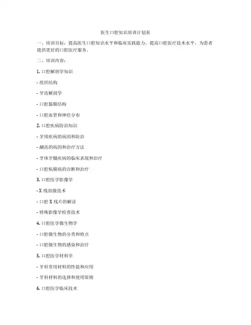 医生口腔知识培训计划表