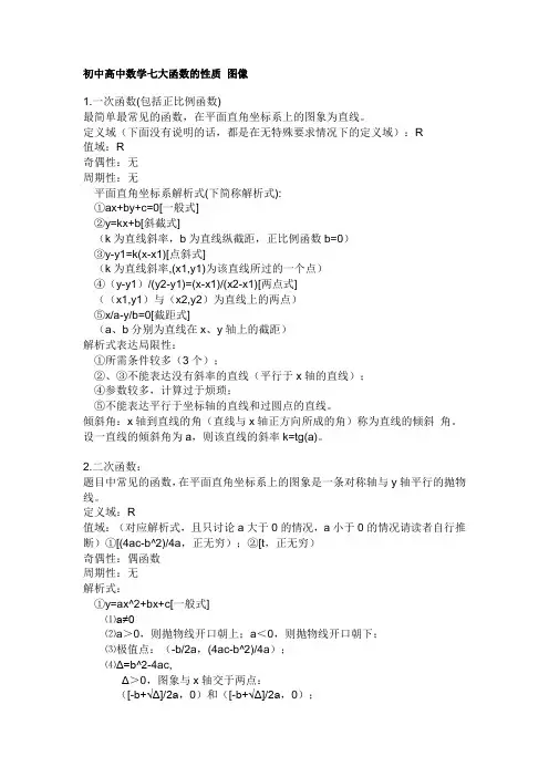 初中高中数学七大函数的性质 图像