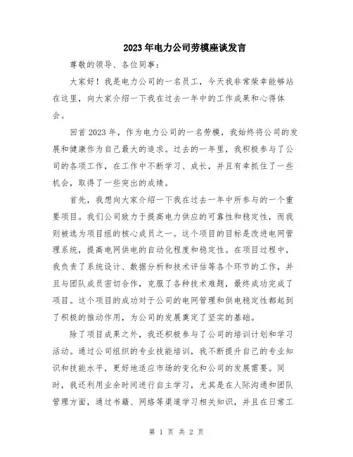 2023年电力公司劳模座谈发言